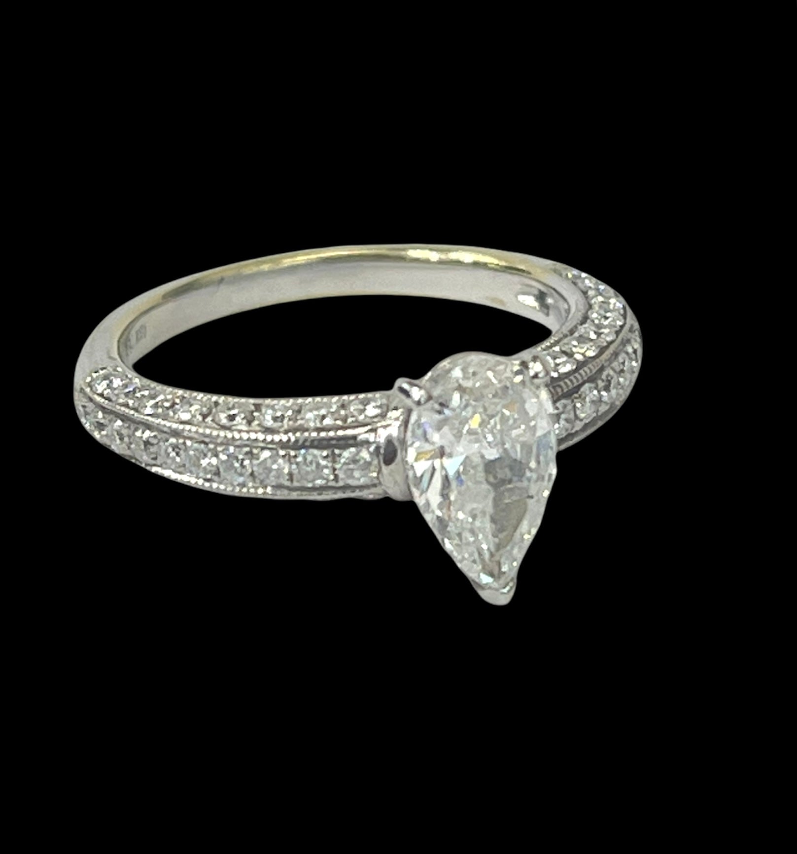 Pear Solitaire Diamond Ring With Accents White Gold 18kt