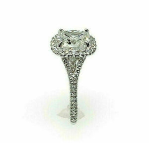 3.67 Carats tw Cushion GIA F SI1 Halo Split Platinum Hand Made Engagement Ring