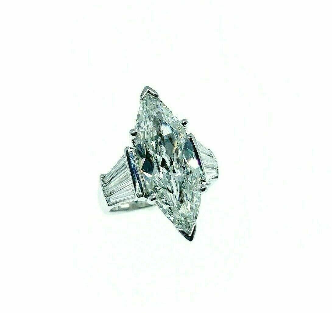 5.71 Carats Classic Marquise and Baguette Engagement Ring 4.91 Center Platinum