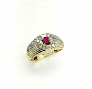 1.45 Carats t.w. Mens Diamond and Ruby Ring 14K Yellow Gold 7.5 Grams