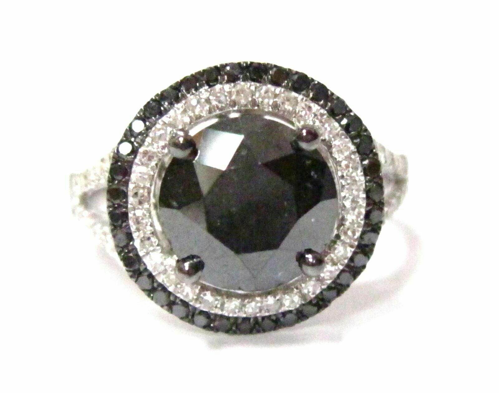 3.42 TCW Halo Natural Black Diamond Anniversary/Cocktail Ring Size 6.5 14k WGold