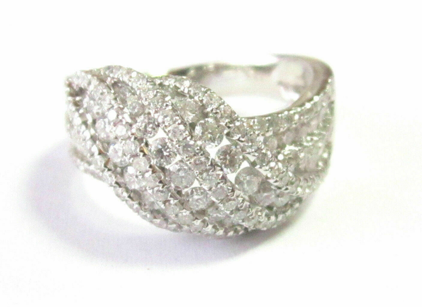 1.57Ct 3 Row Wave Round Cut Diamond Cocktail/Fashion Cluster Ring Size 7 18k WG