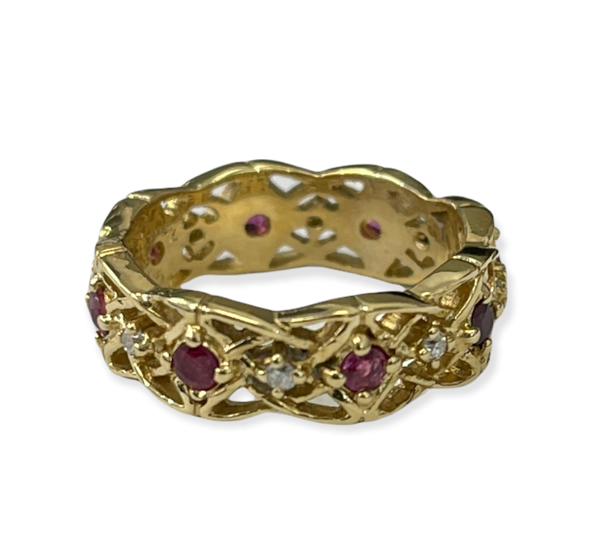 Ruby and Round Brilliants Yellow Gold Band 14kt