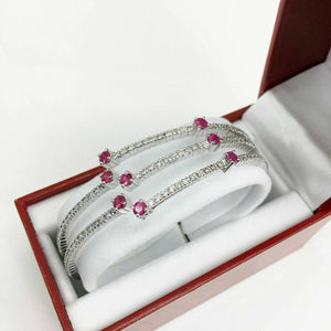2.76 Carats t.w. Diamond and Ruby Custom Made Bangle Bracelet 14K Gold 24 Gr