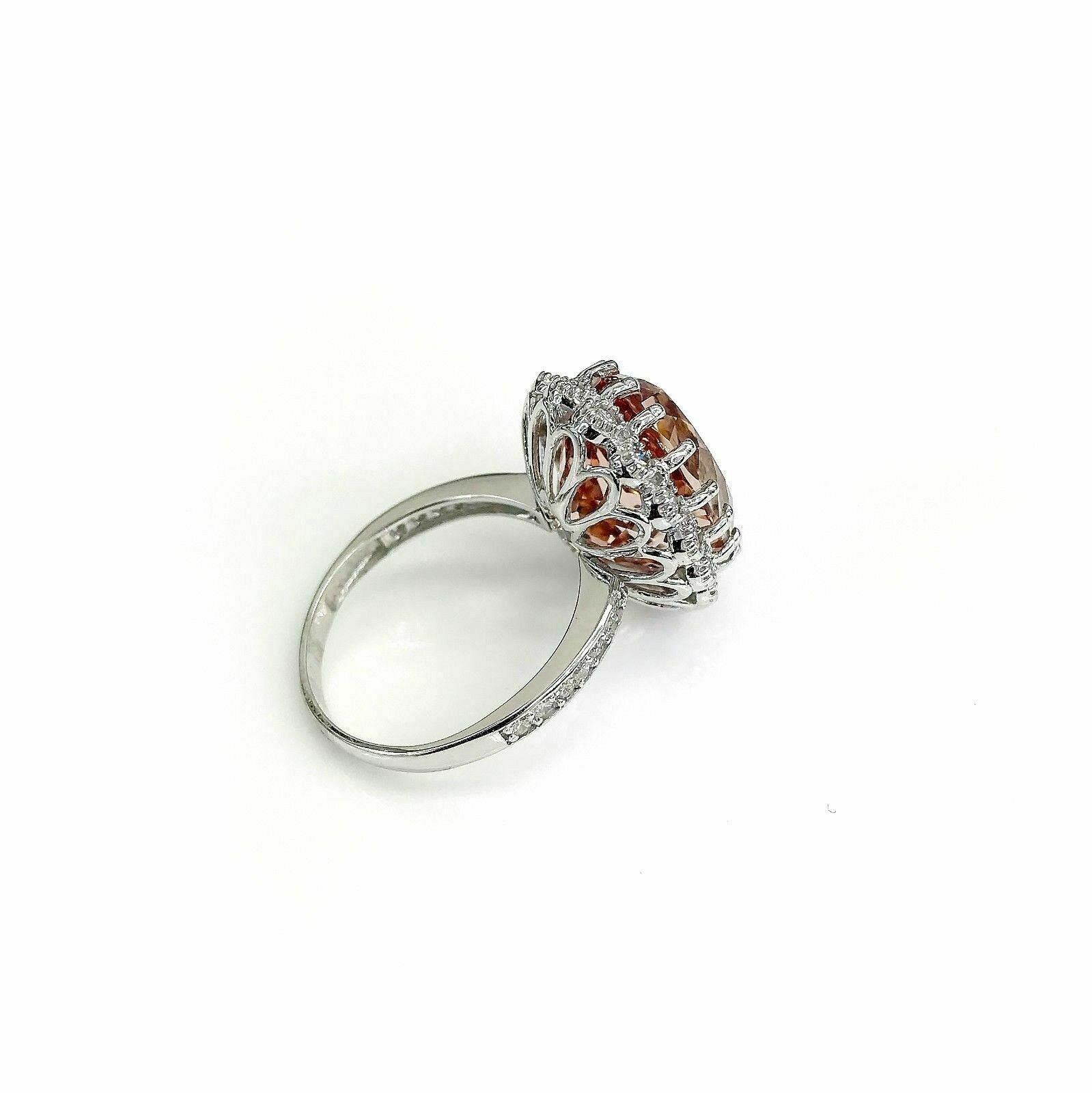 12.29 Carats Diamond and Oval Morganite Halo Cocktail Ring 14K White Gold New