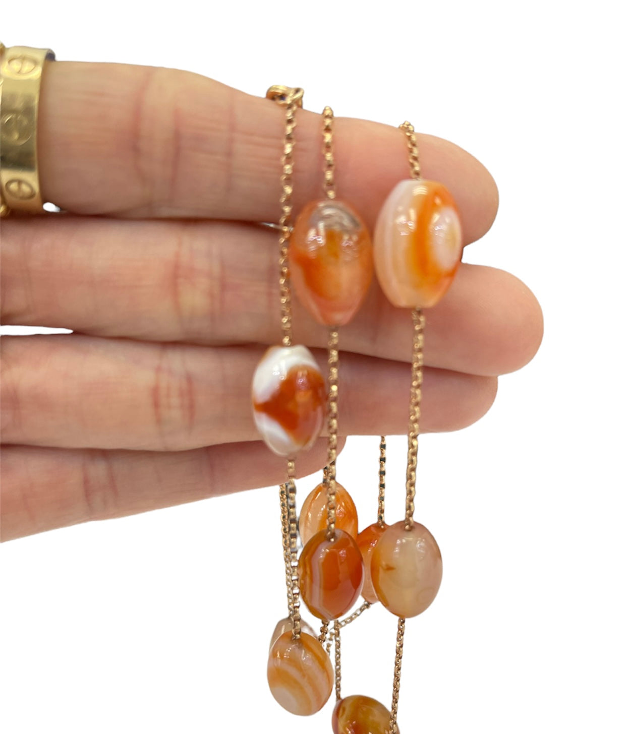 Agate Red Orange String Necklace 120 Carats Rose Gold 14kt –
