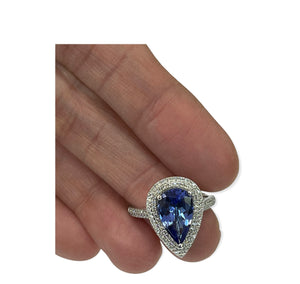 Tanzanite Pear Gem Diamond Ring White Gold 14kt