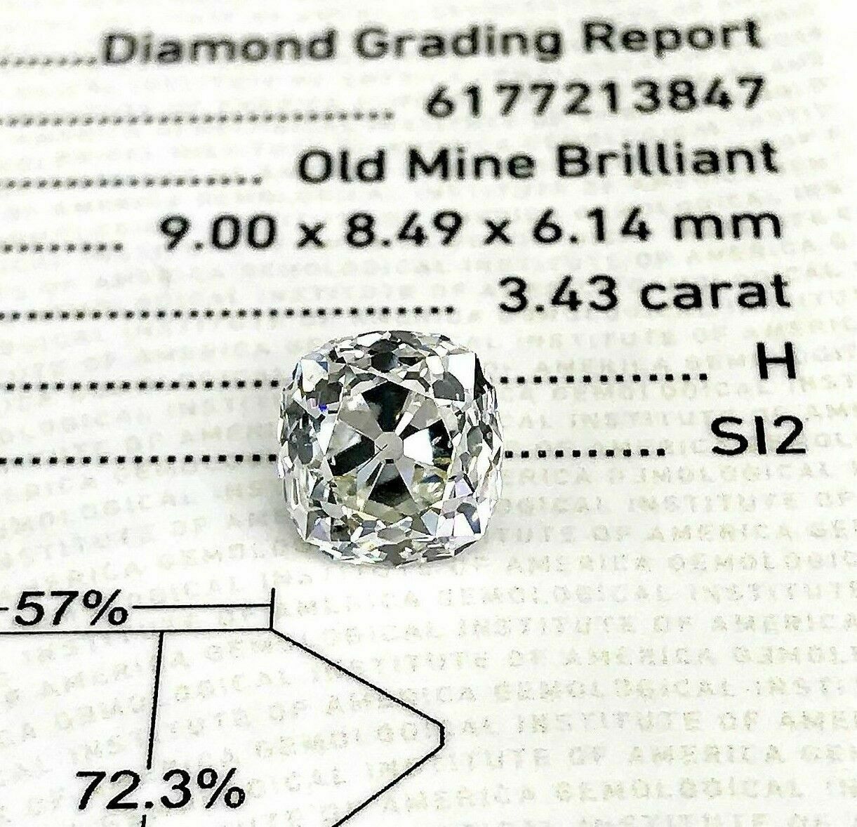 Loose GIA Diamond - 3.43 Carats GIA Loose Old Mine Cushion Cut Diamond H SI2