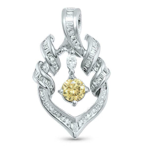 1.34 Carats Fancy Yellow Round and Baguette Diamond Pendant 18K White Gold