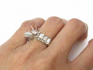 1.10 TCW 6 Prongs Semi-Mounting Round Diamond Ring Wedding Set 14k White Gold