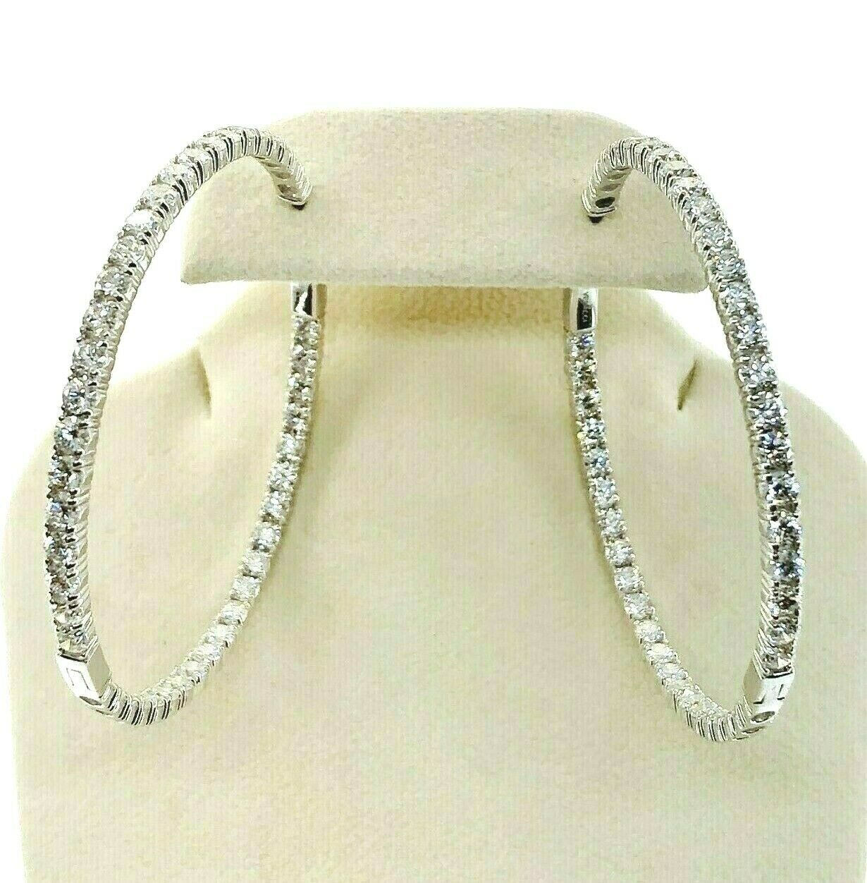 Large 9.15 Carats Diamond Inside Out Hoop Earrings 18K Gold 2.25 Inch Diameter