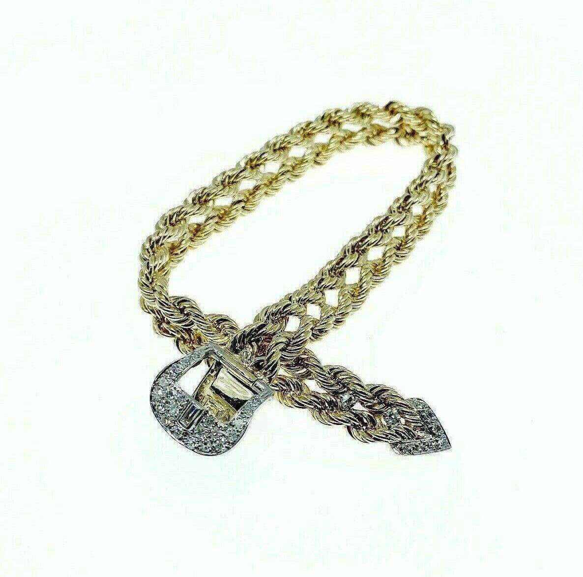 Estate Rope Buckle 0.60 Carat t.w. Diamond Bracelet Solid 14K Gold 33.2 Grams