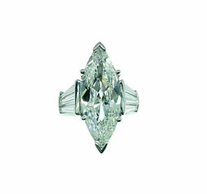 5.71 Carats Classic Marquise and Baguette Engagement Ring 4.91 Center Platinum