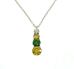 Fine 1.58 Carats t.w. Fancy Yellow, Green and White Diamond Pendant w 14K Chain