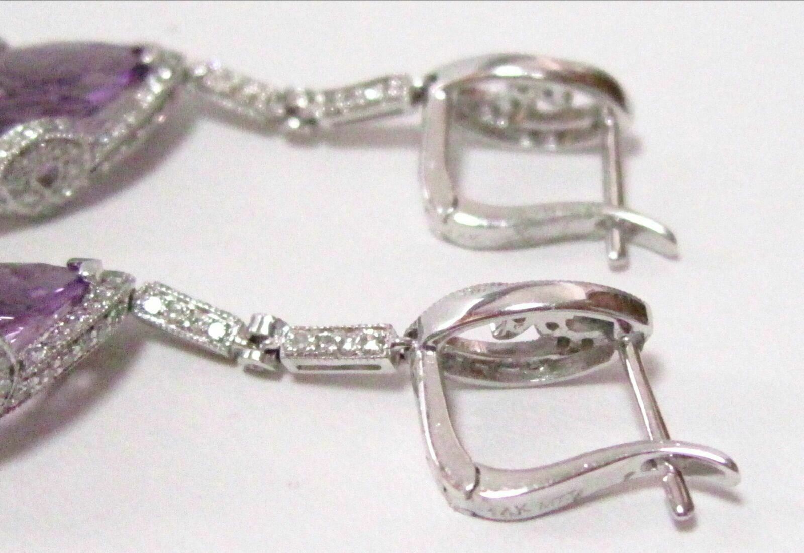 10.66 TCW Natural Marquise Purple Amethyst & Diamond Drop Earrings 14k WhiteGold
