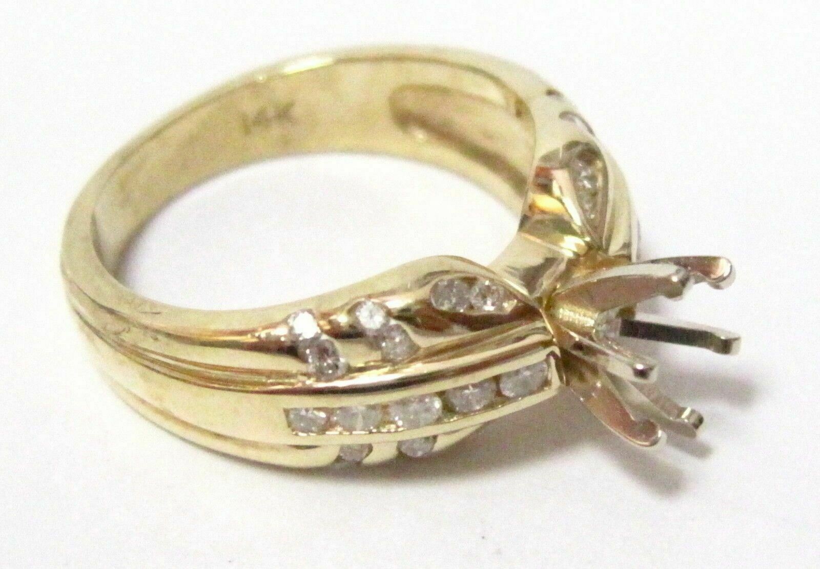 6 Prongs Semi-Mounting for Round Cut Diamond Ring Engagement 14k Yellow Gold