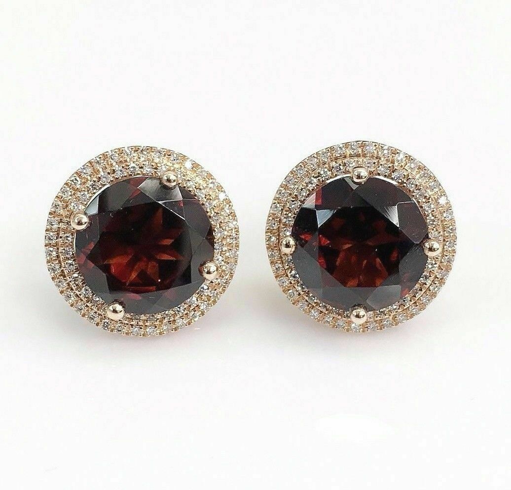 8.38 Carats t.w. Garnet and Diamond Double Halo Stud Earrings 14K Rose Gold New