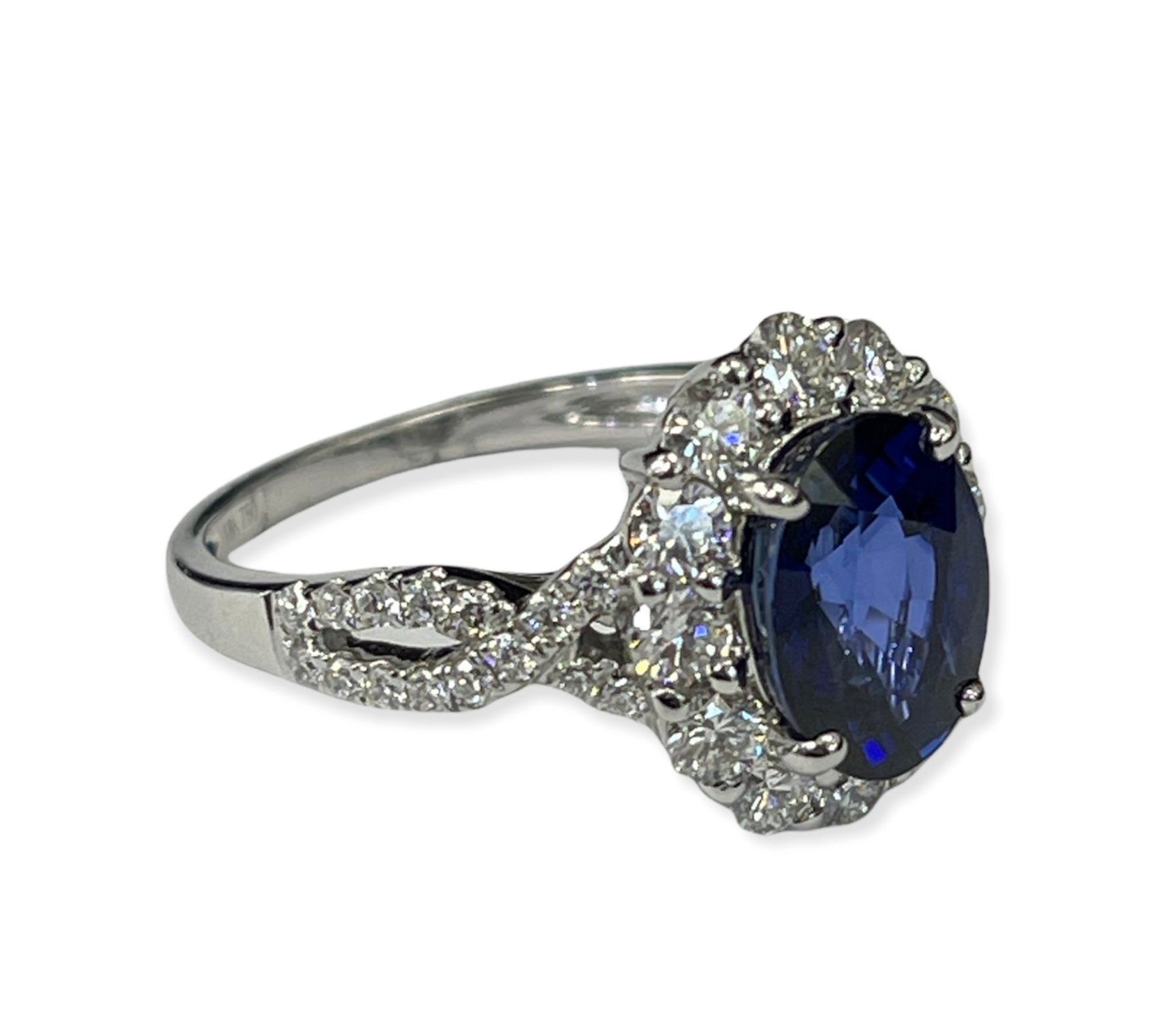 Blue Sapphire Gem Diamond Ring White Gold 18kt