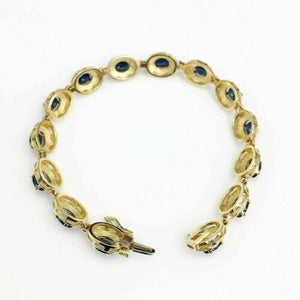 9.70 Carats t.w. Greek Key Sapphire Tennis Bracelet Custom Made 14K Yellow Gold